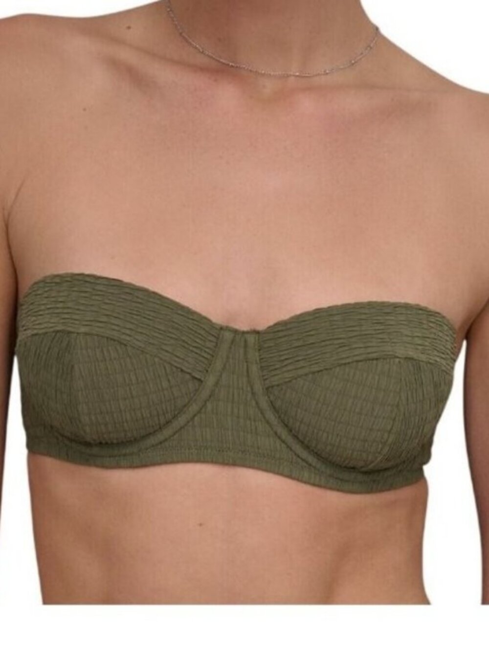 DKNY Textured Balconette Underwire Bikini Top Size S Moss Green NWT MSRP $50